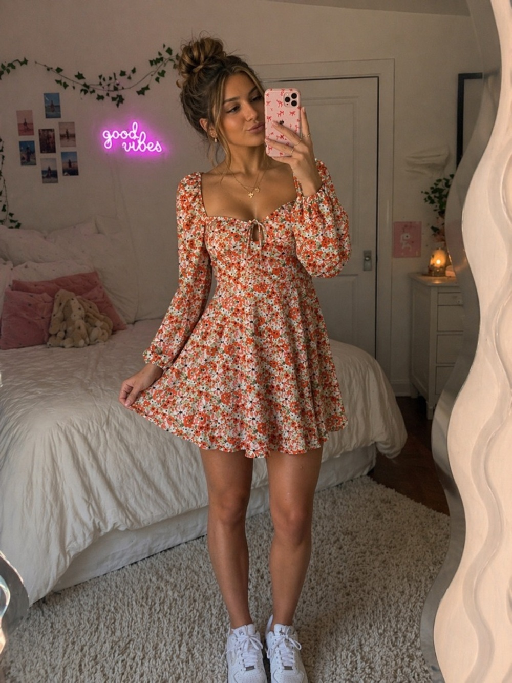 Showpo Adalina Long Sleeve Fit and Flare Mini Dress Floral Size 2